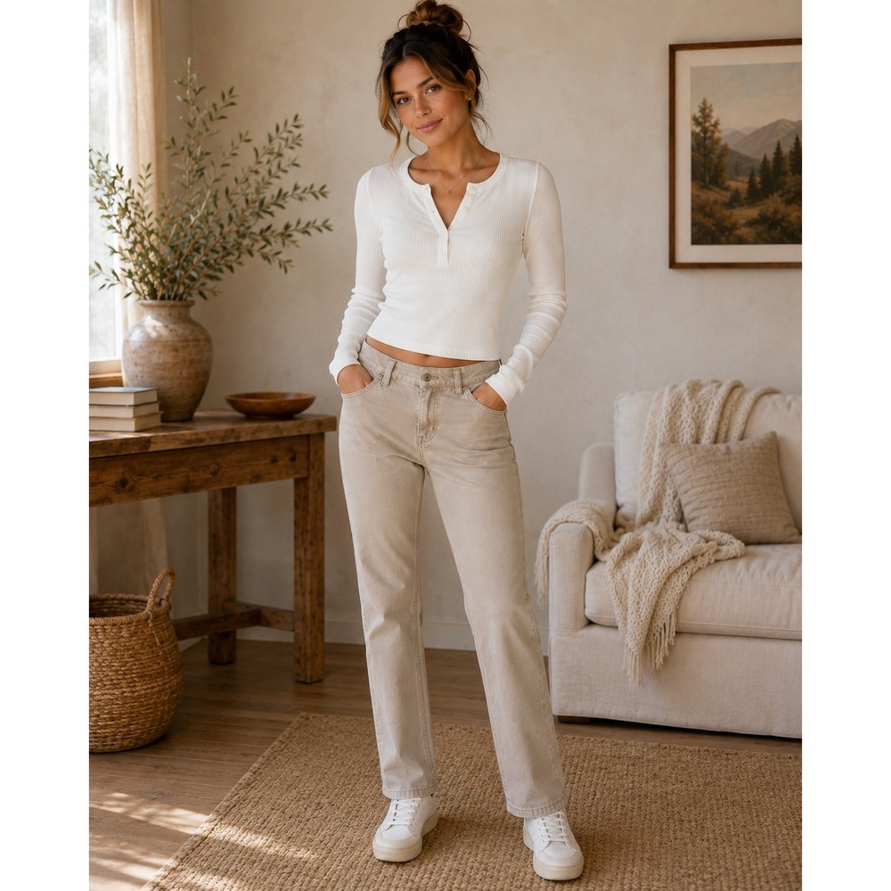 Lauren Jeans‎ Co Pants Womens 10P Khaki Tan Straight Leg Neutral Classic Preppy